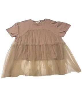 Women's Jade by Jane Mauve Ivy Sheer Overlay Short Sleeve Tee 3X